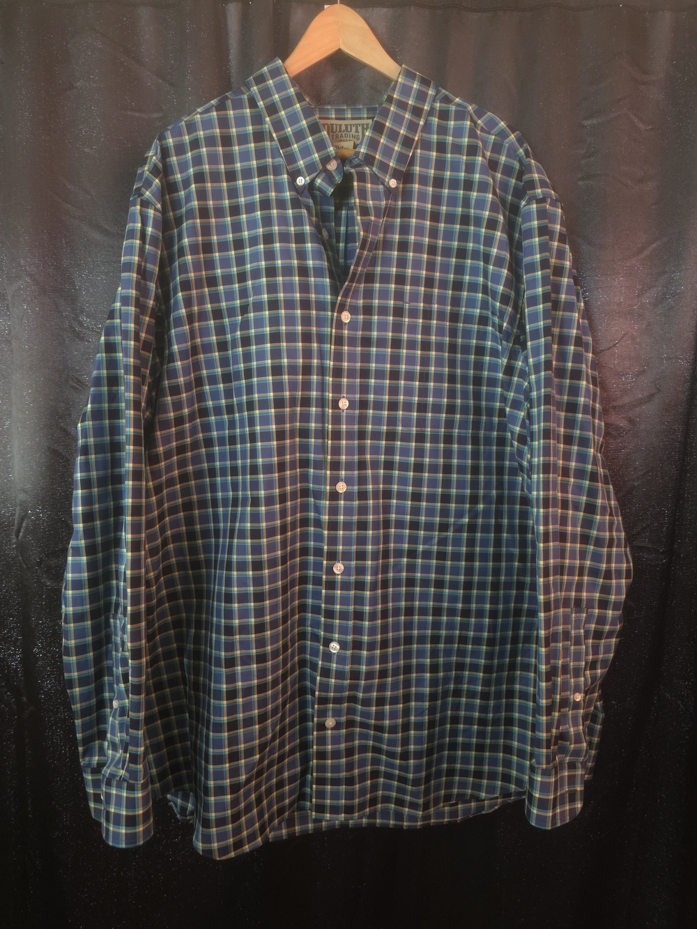 Duluth Trading Co Wrinklefighter Shirt XLT Blue Plaid  Relaxed Fit Button Down
